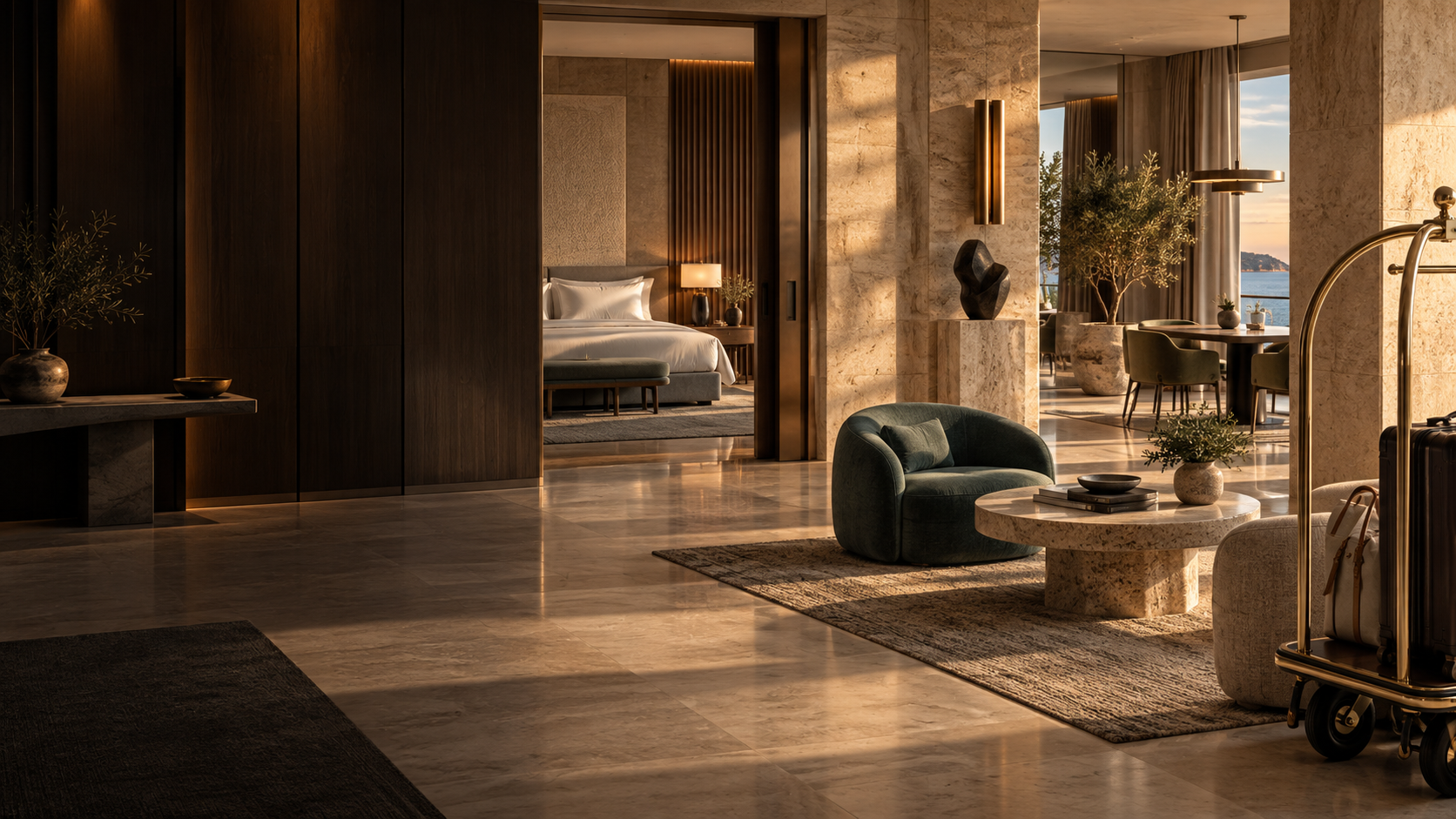 OTELSAN için hazırlanmış, doğal taş ve ahşap detaylı mimari otel konsepti