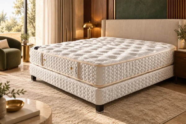 Hotel bed collection – quilted bed for a bright hotel room.