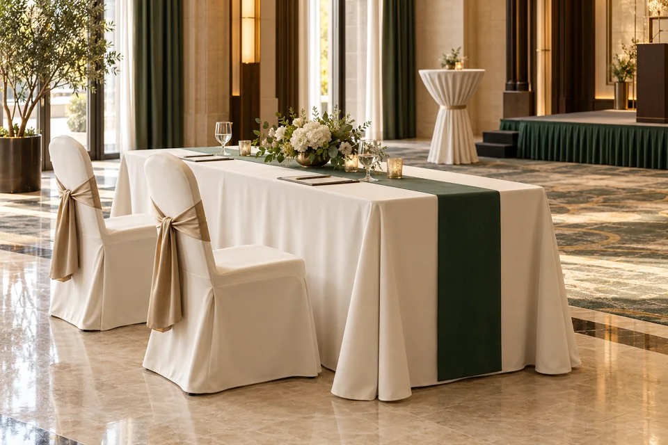 Banquet Textiles – textile arrangements for hotels and event venues.
